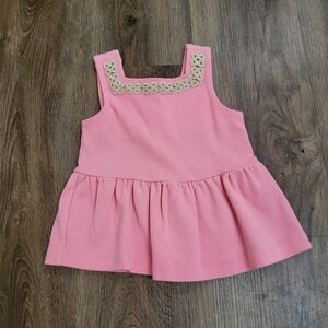 Janie and Jack Pink Sleeveless Gold Embroidered Trim Ruffle Dress 18-24 Months